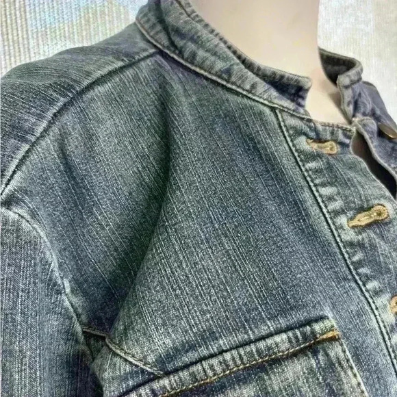 INC hand painted denim jacket, size M. With French sleeves; Military style - Picture 2 of 9